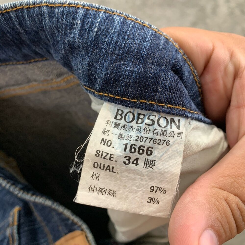Vintage Bobson Jeans Mens Size 30x29” Japanese Denim Blue Whiskers Cotton Blend - Picture 11 of 13